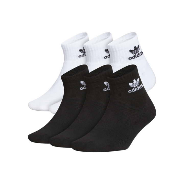 Trefoil Quarter Socks 6 Pairs Black - White